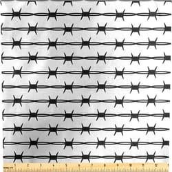 Lunarable Barbed Wire Fabric by The Yard, Barbed Wire Fence Horizontal Accessibility Protective Barrier Warning Themed, Decorative Satin Fabric for Home Textiles and Crafts, 3 Yards, Black and White