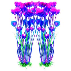 AQUANEAT Artificial Fish Tank Plants, Plastic Aquarium Accessories Large, 15.5 inch Purple Decorations, 2pcs