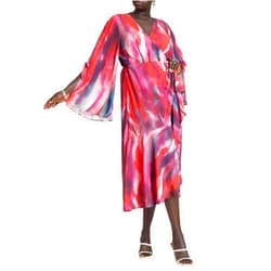 ELOQUII Women's Plus Size Flare Sleeve Wrap Dress
