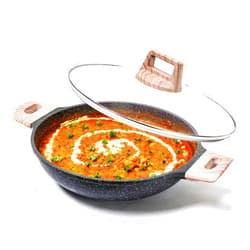 CAROTE 24cm/2.4L Non Stick Kadai, Induction Kadai, Granite Stone Kadhai with Lid, Deep Frying Pan, Kadai with Lid for Cooking, Biryani Pot
