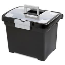 Sterilite Portable File Box, Stackable Storage Bin with Latching Lid and Handle, Plastic Container to Organize Papers in Home, Office, Black, 4-Pack