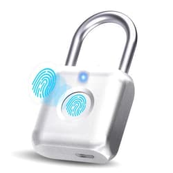 Pothunder Fingerprint Padlock, Smart Padlock, Locker Lock, Biometric Metal Keyless Fingerprint Lock, USB Rechargeable, for Gym Locker, Locker, Luggage, Backpack(Silver)