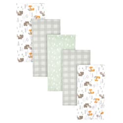Gerber Boys Newborn Infant Baby Toddler Nursery 100% Cotton Flannel Receiving Swaddle Blanket, Woodland White,5 Count (Pack of 1)