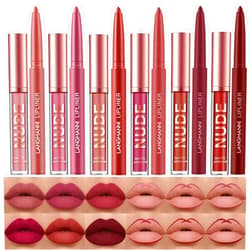 LANGMANNI 6 Matte Lipstick with 6 Lipliners Durable Makeup Set,Long-Lasting Non-Stick Cup Not Fade Waterproof Pigmented Velvet Lipgloss Kit Beauty Cosmetics Makeup Gift for Girls (#A)