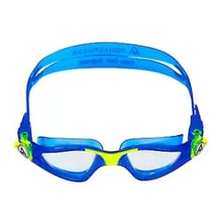 Aqua Sphere Kayenne Jr Kids Swim Goggles - Junior Oversized Anti-Scratch Lens Design, Comfortable Allergenic Leak Free Fit | Unisex Children, Clear Lens, Navy/Yellow Frame, One Size