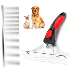Twellife Grooming Rake Undercoat Brush for Dogs Long Hair, Tooth Stainless Steel Dog Comb, Deshedding Tool Set Husky Long-haired Cats, 2 Piece