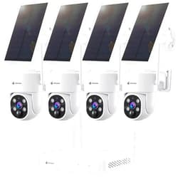 Kittyhok Solar Security Cameras Wireless Outdoor System | 4pcs 2K Ultr HD Pan Tilt Home Solar Security Camera with Human Detection, Spotlight | 10CH Smart NVR, 60 Days Local Storage (White PT Kit)