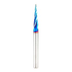 Amana Tool Carbide Up Cut Spiral CNC Router Bits for 2D/3D Carving, 46282-K, 5.4 Deg Tapered Angle Ball Tip 1/16 D x 1/32 R x 1 x 1/4 Shank 4 Flute