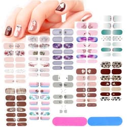 Maitys 140 Pcs 10 Sheets Full Wrap Nail Stickers Nail Polish Strips Gradient Stickers Glitter Self Adhesive DIY Art Decals Strips with 2 Pcs Nail Files for Holiday Nail Decor (Shiny Style)