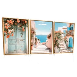 KAIRNE Italy Amalfi Coast Cityscape Framed Canvas Wall Art Set,Neutral Italian Mediterranean Wall Decor,Greece Island Landscape Wall Painting,Florida Beach Artwork for Living Room,Bedroom-12 x16 x3