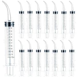 TIHOOD 15PCS 12ml/cc Plastic Syringes with Curved Tip, Disposable Irrigation Syringe Mouthwash Cleaner for Oral Care, Animal Feeding, with Measurement