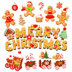 Whaline 46Pcs Christmas Gingerbread Cutouts Merry Christmas Letter Cut Outs with 60 Glue Points Xmas Gingerbread Bulletin Board Decoration Set for School Classroom Home Office Wall