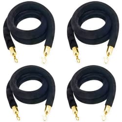 JAPCHET 4 Pack 6.5 Feet Velvet Rope, Black Velvet Stanchion Rope with Gold Polished Hooks, Crowd Control Queue Line Barrier Rope Hanging Ropes for Hotels, Movie Theaters