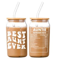 OFLARGA Gifts for Aunt- Auntie Gift Idea Aunt Gifts from Niece, Nephew-Aunt Gifts,Aunt Birthday Gift, Mothers Day Gifts, Aunt Christmas Gifts Gifts for New Aunt To Be -Best Aunt Ever -16 Oz Can Glass Lid