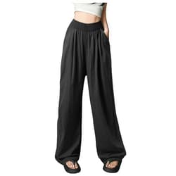 Generic Palazzo Pants for Women Summer Casual Loose Fit High Elastic Waisted Tummy Control Pants Stretch Wide Leg Trousers