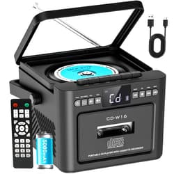 Greadio Rechargeable CD Player Boombox with Cassette Player, Bluetooth Receive/Transmit/FM Radio/USB/TF/AUX Combo, Boom Box with 5000mAh Battery, Remote Control, CD Boombox Players for Home Outdoor