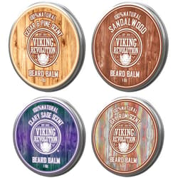 Viking Revolution 4 Beard Balm Variety Pack (1oz Each)- Sandalwood, Pine & Cedar, Bay Rum, Clary Sage- Styles, Strengthens & Softens Beards & Mustaches - Leave in Conditioner Wax for Men