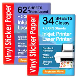 AgoDeo Translucent Clear Sticker Paper for Inkjet Printer & Laser Printer 62 Sheets + Premium Printable Vinyl Sticker Paper Glossy for Inkjet Printer 34 sheets for DIY projects | by AGODEO