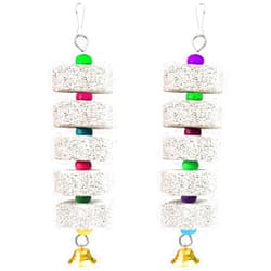 OMYZERO 2Pcs Parrot Chewing Toy, Bird Beak Grinding Stone Toys with Bell, Lava Block Calcium Supplement Food for African Greys Amazon Conure Eclectus Budgies Parakeet Cockatiel Hamster Chinchilla