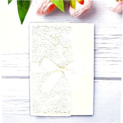 YHOTA 20 pcs Laser Cut Invitations Cards Pockets with Ribbons Floral Design for Wedding Party Bridal Shower Birthday Quinceañera Invite 5.12 by 7.24 inches (Ivory)