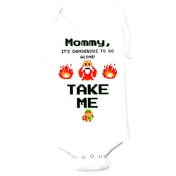 Sacred Squirrel Co Zelda Link Mommy Mom Funny Old School Gamer Mothers Day Gift Baby Bodysuit 6-12 Months Onesie Nerd Parents Infant Shirt Dangerous to go Alone ZELMOM612SS