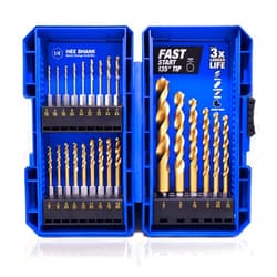 JEFE HEX 24 Pieces Hex Shank Drill Bit Set for Impact Driver, HSS Twist Titanium Drill Bits for Metal, Hex Drive Quick Change Drill Bits Set