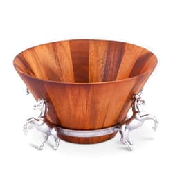 Arthur Court Designs wood salad bowl with Aluminum Horse stand 12 inch Diameter x 7 inch Tall