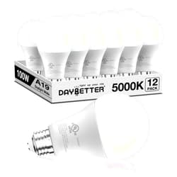 DAYBETTER LED Light Bulbs, A19 5000K Daylight Light Bulbs 100 Watt Equivalent, 1500LM Bright White Light Bulbs, E26 Standard Base, Non-Dimmable, 15 Watt Lightbulbs for Home Office, 12 Pack