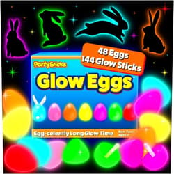 PartySticks 48 Easter Glow Eggs & 144 mini Glow Sticks 192pcs total, Glow-in-the-Dark Kids Teens Adults Easter Basket Stuffers Fillers Gift for Hunt Game, Party Favors, Boys Girls Classroom Prizes