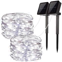 UPON [2 Pack] Solar Fairy Lights, 400 LED Outdoor Solar String Lights Garden White Wire Decorative Lights 66Ft Waterproof Indoor Outdoor Lighting for Garden, Patio, Yard, Christmas