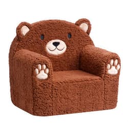 ALIMORDEN Toddler Couch Ultra-Soft Snuggle Chair, Comfy Sherpa Foam Filled Lovely Bear Sofa, Kids Cozy Corner Play Couch for Boys and Girls, Brown