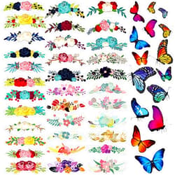 Leinuosen Flower Iron on Heat Transfer Patches and Butterfly Stickers Iron on, Iron on Decals Clothing Appliques for Clothes Jacket Shirts Dress Backpacks (98 Pcs)