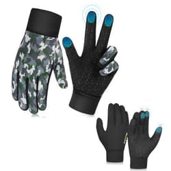 AOTOW Kids Winter Warm Sports Gloves - Cold Weather Snow Youth Water-Resistant Cycling Glove for Running Riding Football, Touch Screen Thermal Children Mittens Age 10 12 Years Boys Girls Black