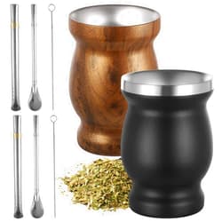 OMISTAR 2 Pack Yerba Mate Cup and Bombilla Set, 8 oz Stainless Steel Yerba Mate Gourd Set with Straw, Filter and Brush, Double Walled Mate Cup And Bombilla Set