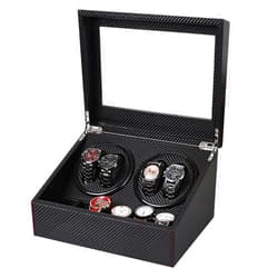 J&T Technology 4 Automatic Watch Winder with 6 Storage Case for Man/Woman's Watches,Japanese Mabuchi Quiet Motor- AC Adapter Included(Carbon Fiber Leather)