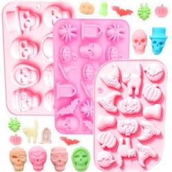 JJzxwish 3 Pcs Halloween Chocolate Candy Silicone Mold Halloween Molds Ghost Pumpkin Bat Skull Witch Hat Gummy Fondant Baking Mold for DIY Candy Ice Cube Sugar Halloween Party Cupcake Topper Decorating