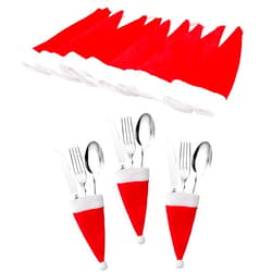 ONESWI Christmas Santa Hats Silverware Holders - Xmas Party Dinner Table Dinnerware Decorations Supplies,for Candy, Red Wine Bottle, Lollipop, Knife Fork, 10PCS Mini Santa Hats