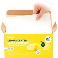 Lunderg Lemon Scented Super Absorbent Commode Pads - Medical Grade Value Pack 250 Count - for Disposable Bedside Commode Liners, Adult Chairs, Portable Buckets & Camping Toilet Bags - Light Scent