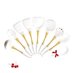 UMEONEVE White And Gold Silicone Cookware Set, 9-Piece, Universal Kitchen Utensils,gold with white kitchen utensils，Silicone Spatula Cooking Spoons for Nonstick Cookware Golden Stainless steel Handle