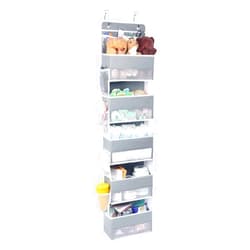 Univivi Over Door Hanging Organizer Storage with 5 Large Pockets and 2 Small PVC Pockets for Cosmetics Wall Hanging Storage Organizer for Pantry Baby Nursery Bathroom Closet Dorm(Grey)