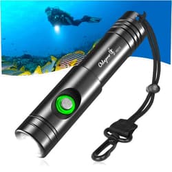 Odepro WD12 Dive Light - 1400 Lumens Compact Scuba Diving Backup Light with 3 Modes, IP68 Waterproof Submersible Torch, Underwater Snorkeling Flashlight with Push Button