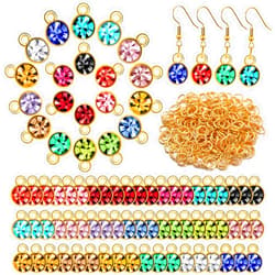 Sureio 80 Pieces Crystal Birthstone Charms with 200 Jump Ring Handmade DIY Beads Pendant Mixed Color Birthstones for Jewelry Making Round Charms for Bracelets Necklaces Jewelry Findings (Bright Color)