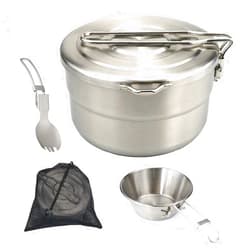 KOKKOYA Camping Cooking Set 3Pcs Cookware Mess Kit Camping Cookware Set Stainless Steel Camping Pot military mess kit with Foldable Bowls and Fork Spoon