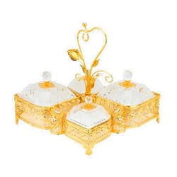 GIFTS PLAZA Italian Collection Gold Sectional Dessert Serving Tray with Handle, Candy Dish