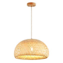 Hchunqjor Bamboo Large Pendant Light Fixture 17.8 inch One-Light Adjustable Rustic Basket Handmade Woven Pendant Lighting for Kitchen Island Farmhouse Dining Room Living Room