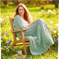 Amélie Home Chunky Knit Throw Blanket for Couch, Soft Chenille Handmade Crochet Throw Rope Knot Blanket for Couch, 50