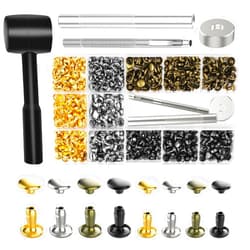Alritz 240 Sets Leather Rivets, Double Cap Rivets Tubular 4 Colors 2 Sizes Metal Studs with Fixing Tools for DIY Leather Craft/Clothes/Shoes/Bags/Belts Repair Decoration