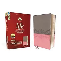 Zondervan NIV, Life Application Study Bible, Third Edition, Large Print, Leathersoft, Gray/Pink, Red Letter