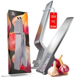 TheDOM No Peeling Required, 100% Stainless Steel Garlic Press – Odor-free Cleaning, Rust Proof, Detachable Handle, Fine Mincer, 5 years Guarantee, Dishwasher safe garlic crusher tool, Moledor de ajo