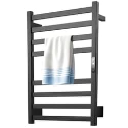 HEWAFAEP Towel Warmer Matte Black Heated Towel Rack for Bathroom Wall Mounted Electric Towel Dryer Rack with Temperature Control and 24 Timer Plug-in/Hardwired